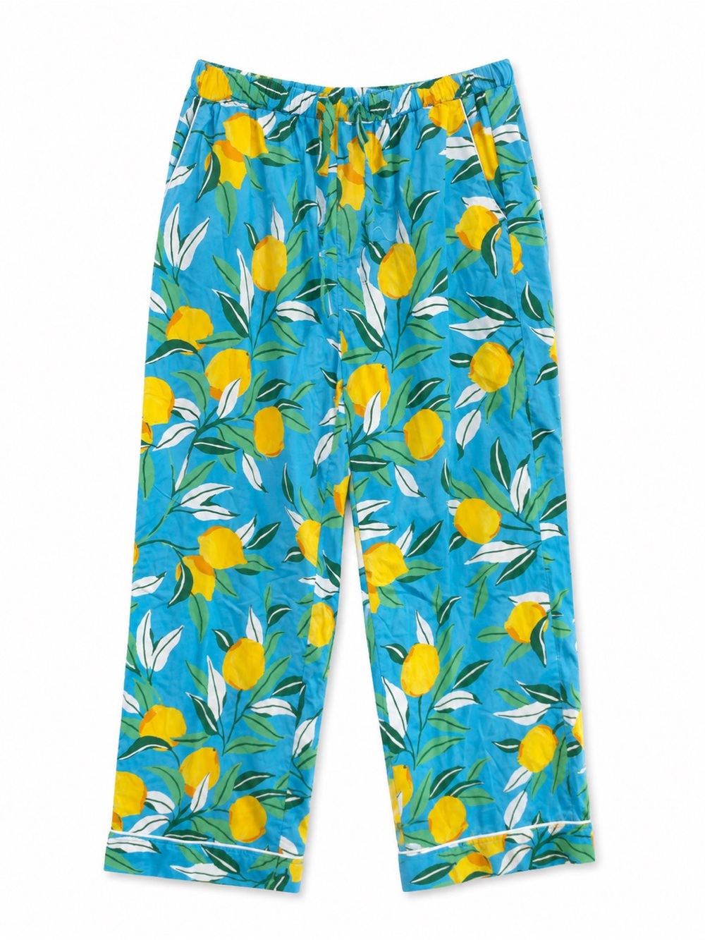Print Fresh Pajama Set Womens Medium Blue Lemon Print Organic Cotton - Picture 3 of 12